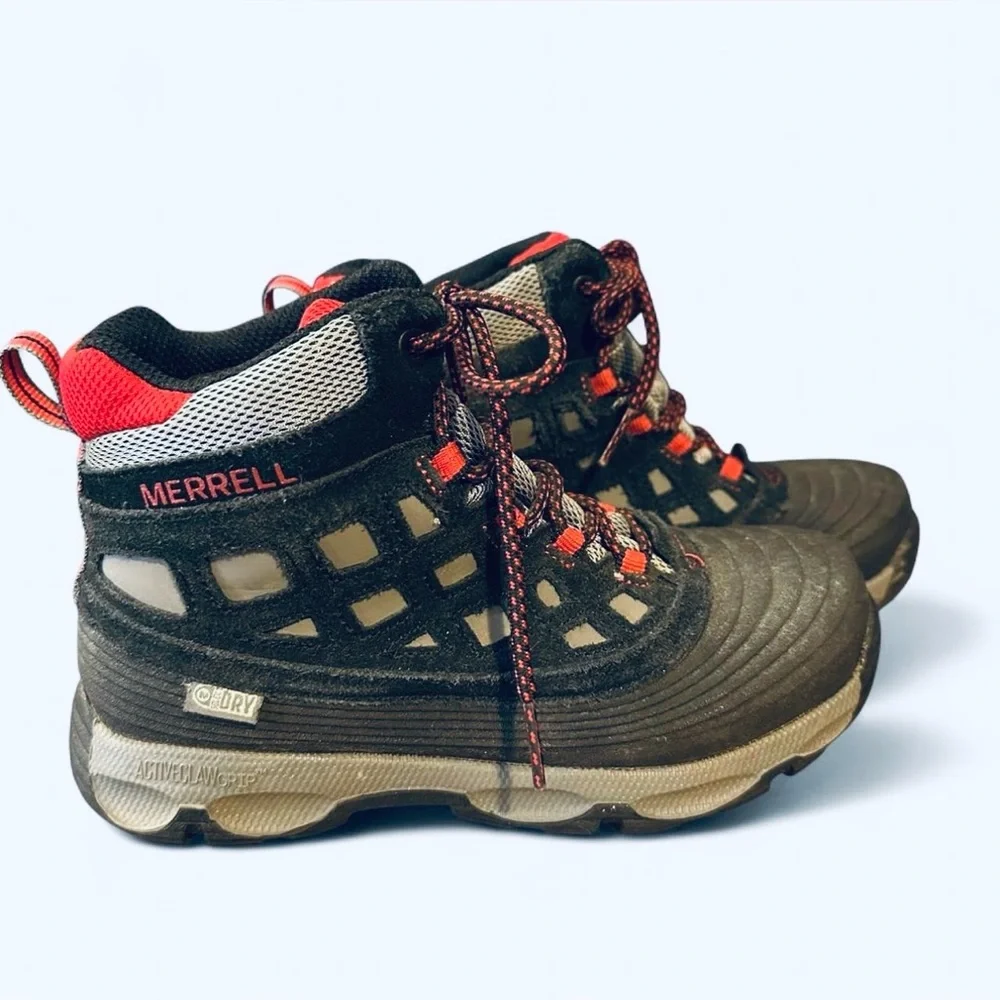 MERRELL Thermoshiver Black Red Waterproof Insulated Snow Hiking Boots‎ Boys 1.5
